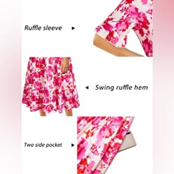 Ruffle sleeve floral midi / maxi dress floral summer sun dress - Picture 4 of 4